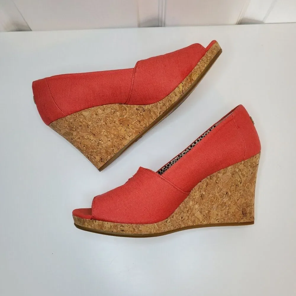 TOMS Michelle Open Toe Wedge Paprika Women's Size 7.5